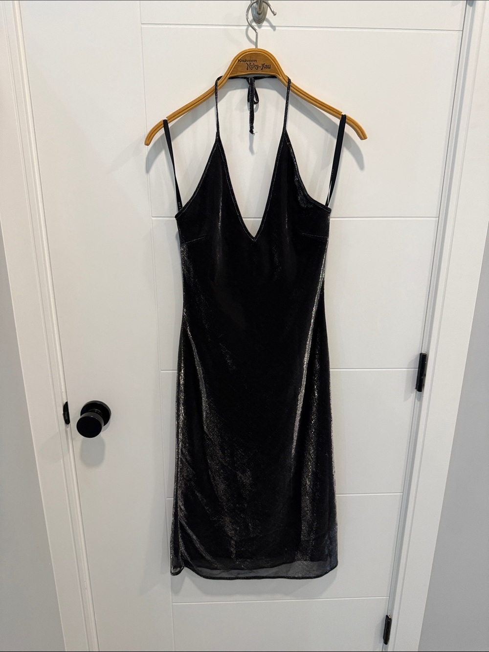 Jacob Black Velvet-Look Midi Slip Dress size 3/4
